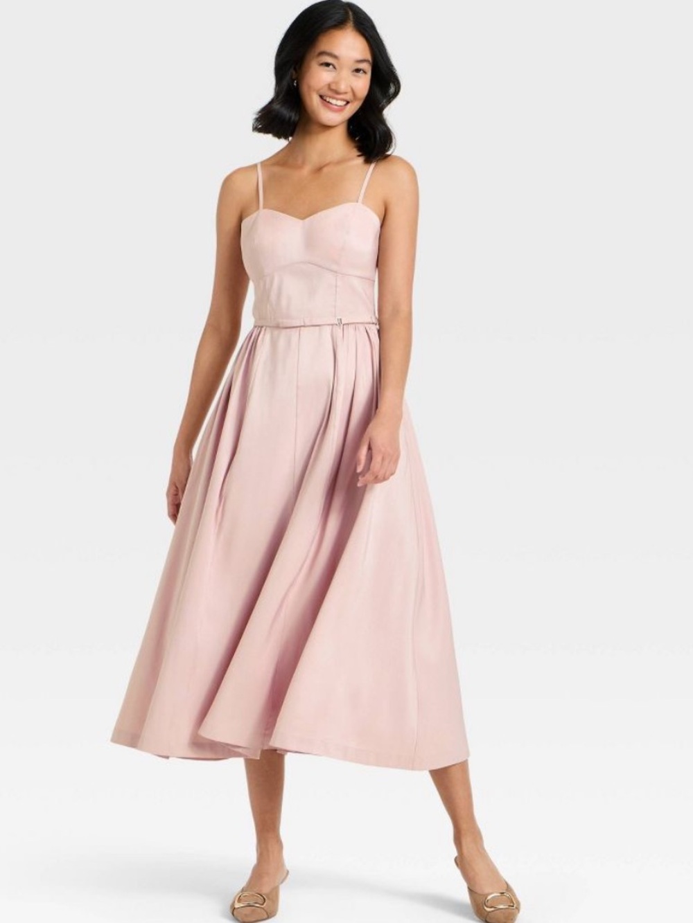 NWT A New Day Women Bow Belt Midi Dress Pink Size M 2 Pockets - Picture 3 of 14